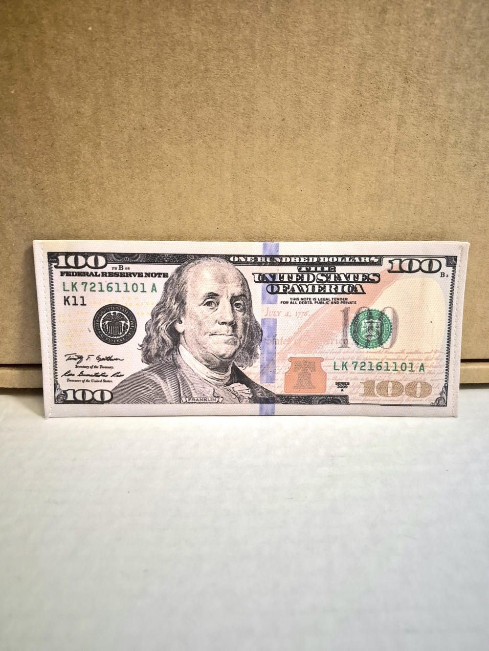 100 Dollar Bill Men's Wallet Canvas in Beige and Green